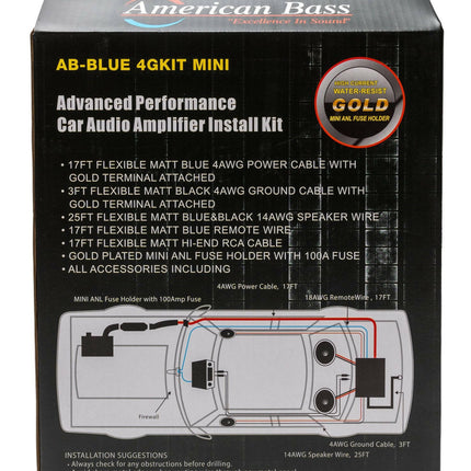 American Bass 4 Gauge Complete CCA (Copper Clad Aluminum) Amplifier Wiring Kit - Car Audio Amp Install Kit with Power, Ground & RCA Cables