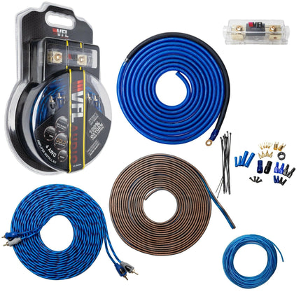 VFL 4 Gauge Complete OFC (Oxygen Free Copper) Amplifier Wiring Kit - High Power Car Audio Amp Install Kit with Power, Ground & RCA Cables