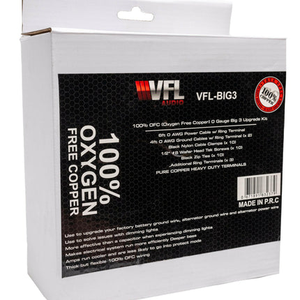 VFL Audio BIG3 100% Oxygen-Free Copper 0 Gauge Amplifier Kit