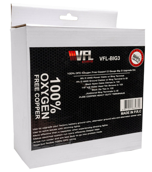 VFL Audio BIG3 100% Oxygen-Free Copper 0 Gauge Amplifier Kit